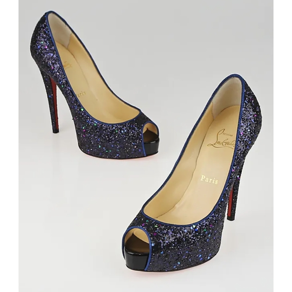 Christian Louboutin Marine Glitter Very Prive 120 Peep Toe Heels - Picture 3 of 7